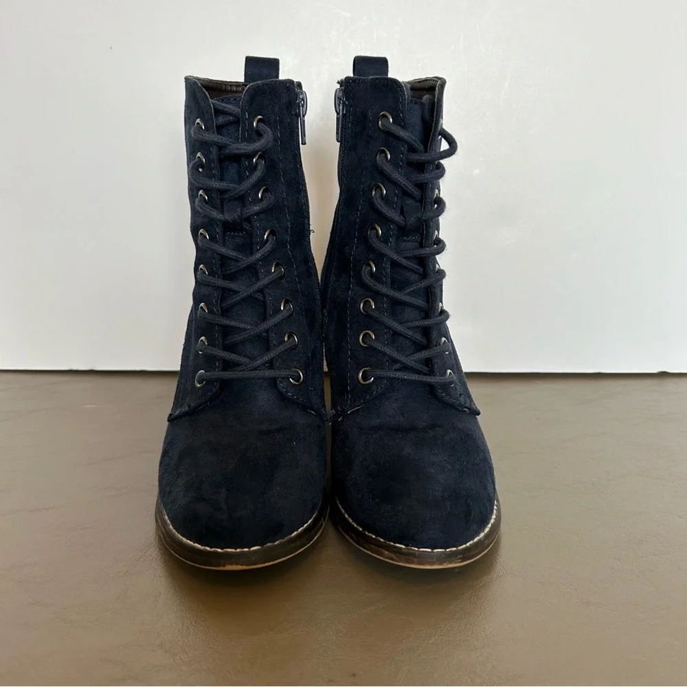 Candie's Dark Blue Faux Suede Chunky Heeled Ankle Boots with Side Zipper Size 7